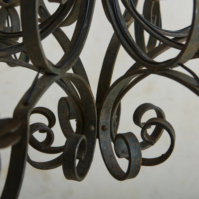 Large + Elegant French Iron Work Chandelier, 1920s For Sale In Chicago - Image 6 of 11