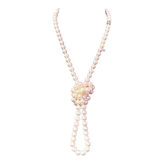 1990s Mikimoto Estate Akoya Pearl Diamond Necklace 36" 18k Gold For Sale