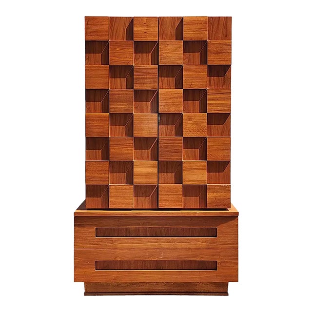 Mid 20th Century Brutalist Cubed Highboy Storage Chest by Young Manufacturing Company For Sale