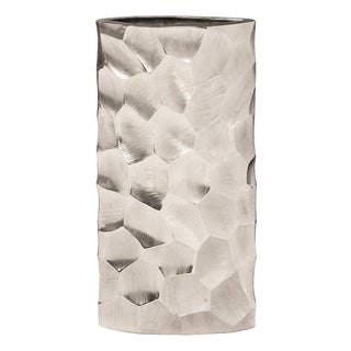 Hammered Aluminum Oval Vase Bright Silver- Large For Sale