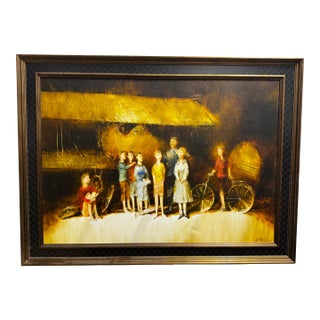 Aleksandr Poklad "By the Airplane" Large Original Oil Painting – Framed, 2004 For Sale