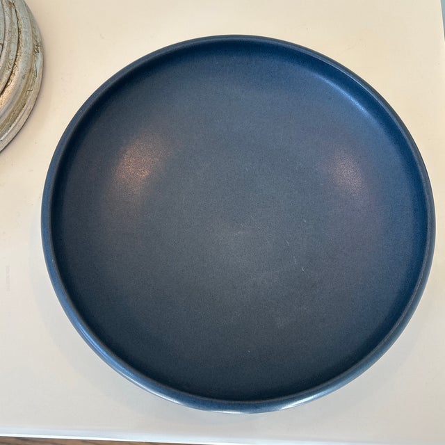 Beautiful condition Marblehead pottery shallow blue bowl/catchall