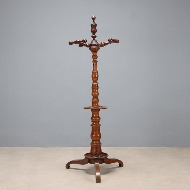 Wood Walnut Standing Coat Rack For Sale - Image 7 of 7