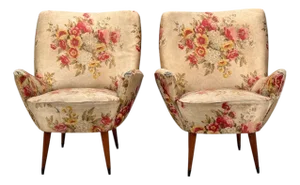 Isa Bergamo, Fabric, Wood, Brass, Organic Lounge Chairs, Italy, 1950s