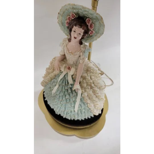 Early 20th Century Early 20th Century Victorian Dresden Porcelain Lace Lady Boudoir Lamps - Pair For Sale - Image 5 of 11