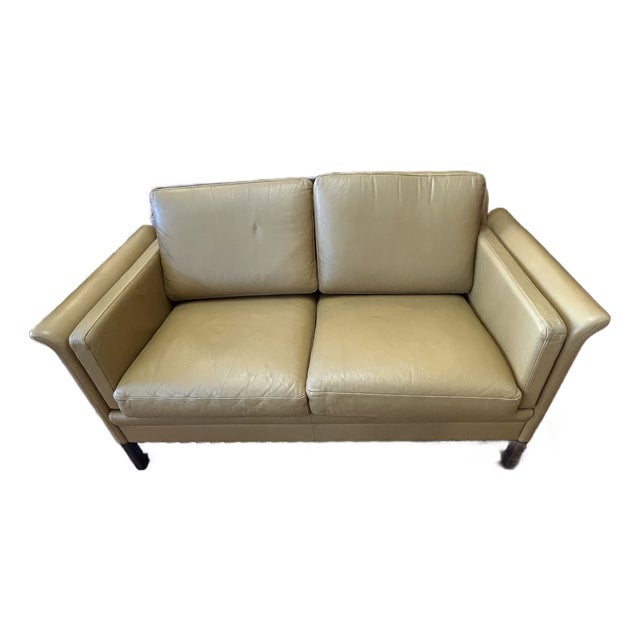 Borge Mogensen Style Danish Mid Century Modern Leather Loveseat For Sale