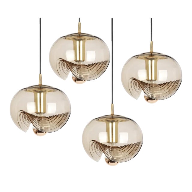 Large Smoked Glass Pendant Light from Peill & Putzler, Germany, 1970s For Sale