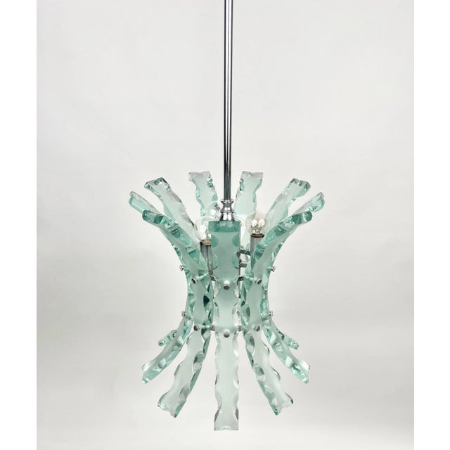 Fontana Arte Art Glass & Steel Pendant Light by 04 Zero Quattro for Fontana Arte, Italy, 1970s For Sale - Image 4 of 11