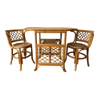 1960s Boho Chic Bamboo Bistro Table and Chair Set - 3 Pieces For Sale