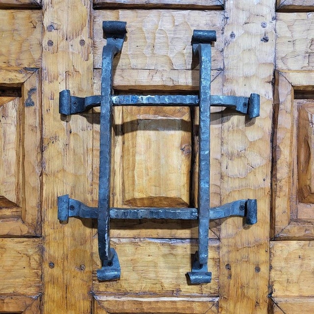 Coffee Spanish Colonial Solid Wood Panel Door With Iron Accents For Sale - Image 8 of 12