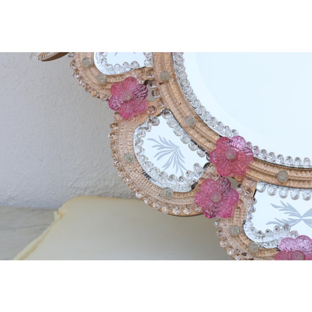 1980s Excepetional Vintage Pink Murano Glass Wall Mirror For Sale - Image 5 of 13