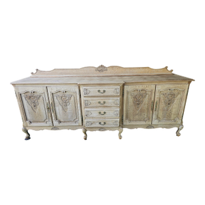 1940s English Countryside Sideboard Buffet, Oak Wood With Parquet Top Sideboard Cabinet