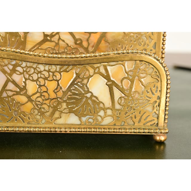 Tiffany Studios New York Grapevine Pattern Bronze Doré and Favrile Slag Glass Letter Rack For Sale - Image 9 of 15