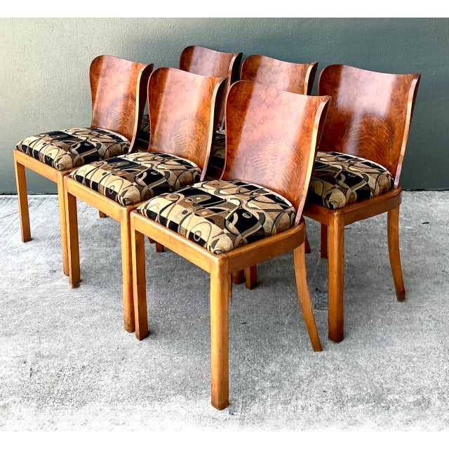 Brown Vintage Art Deco Style Burl Wood Dining Chairs - Set of 6 For Sale - Image 8 of 12