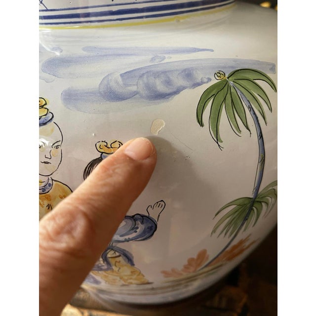 Vintage Oversized Italian Ceramic Lamp by Frederick Cooper Depicting Asian Scene For Sale - Image 11 of 11