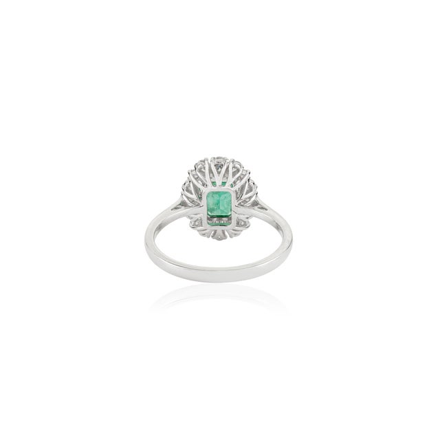 Natural Emerald Pear Diamond Halo Art Deco Ring Size 6 in 14k White Gold For Sale - Image 10 of 16