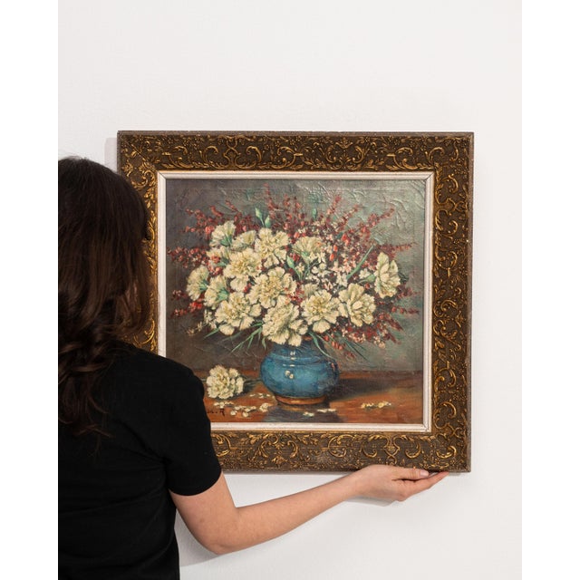 Blue Early 20th Century Belgium Blue Canvas Painting For Sale - Image 8 of 15