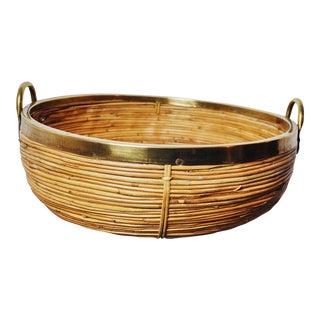 Rattan and Brass Basket, Italy, 1970 For Sale