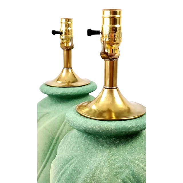 Lamp Pair Green Palm Tree Leaves For Sale - Image 10 of 12