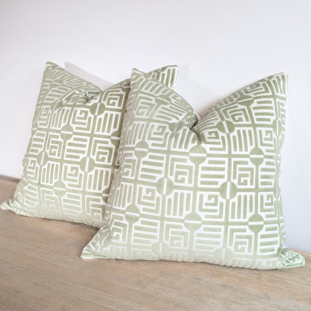 Not Yet Made - Made To Order Thibaut Labyrinth Velvet Pillows in Sage For Sale - Image 5 of 6