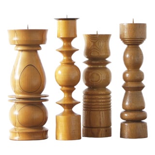 Scandinavian Wooden Candleholders, Set of 4 For Sale