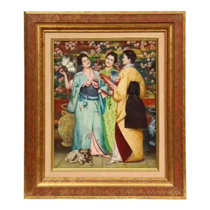 Late 19th Century French Japonisme Oil Painting on Canvas of Three Geishas Signed JA, Framed