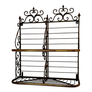 Antique Wrought Iron & Bronze Wall Hanging Bakers Rack For Sale