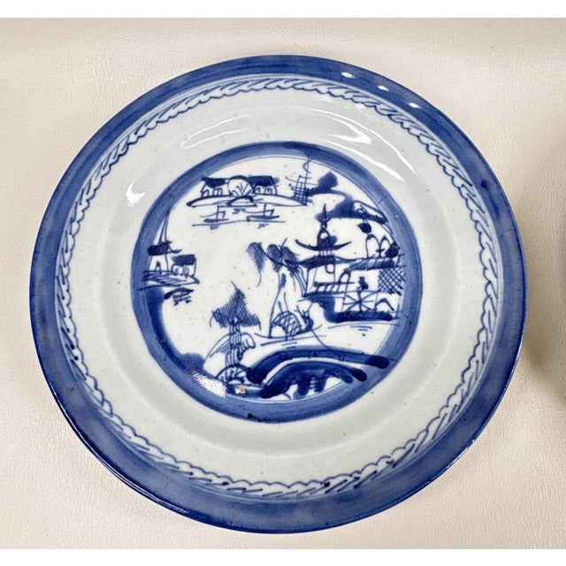 Pair of 19th Century Chinese Export "Canton" Blue & White Porcelain Plates, 8.5" Add a touch of timeless global history to...