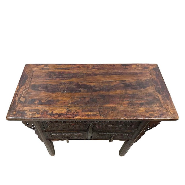 Wood 19 Century Antique Chinese Carved Shan Xi Console Table/Sideboard For Sale - Image 7 of 11