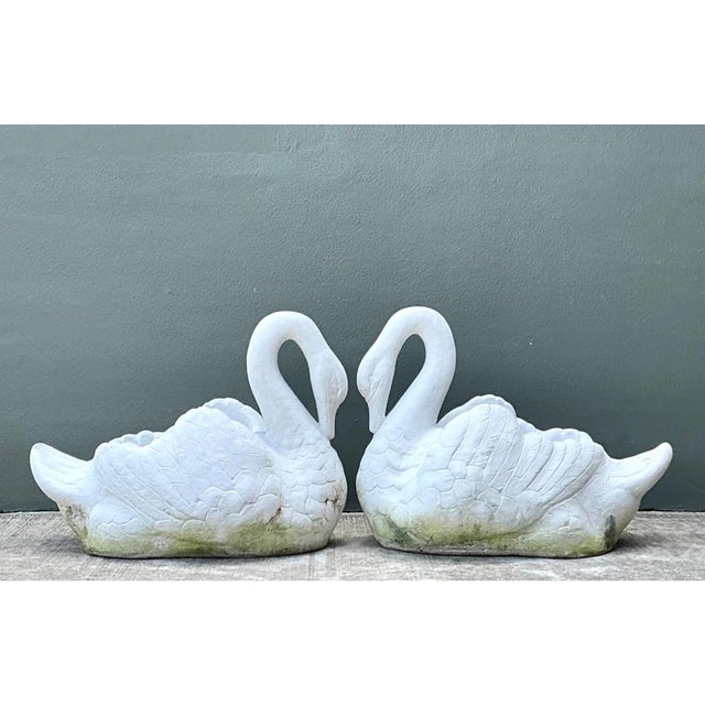 Sculpture Materials Vintage Cast Concrete Swan Planters - Pair For Sale - Image 7 of 12
