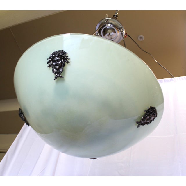 1990s Mid-Century Modern/Deco Style All Glass Chandelier Bronze Appliques For Sale - Image 17 of 18