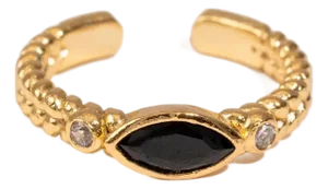 Black Onyx Teardrop Gemstone Adjustable Gold Ring, Size 4