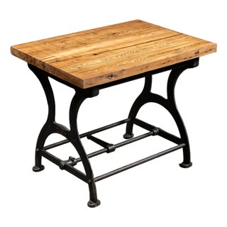 Industrial Oak Table on Antique Cast Iron Base For Sale