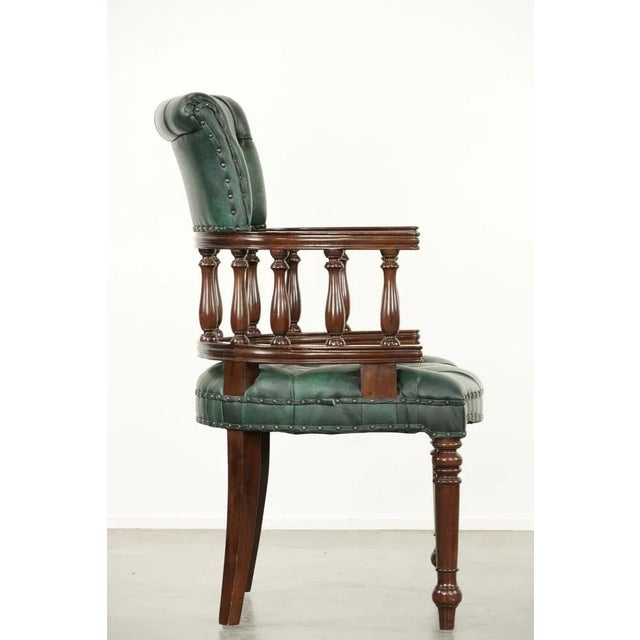 Chesterfield Office Chair in Green Flamed Cowhide Leather For Sale - Image 3 of 14
