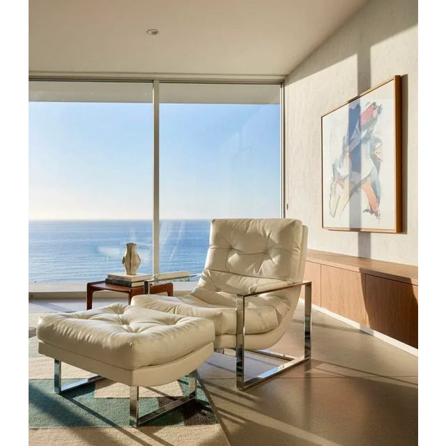 Mid Century Modern Chrome Flat Bar Scoop Lounge Chair and Ottoman Attr. To Milo Baughman For Sale - Image 11 of 11