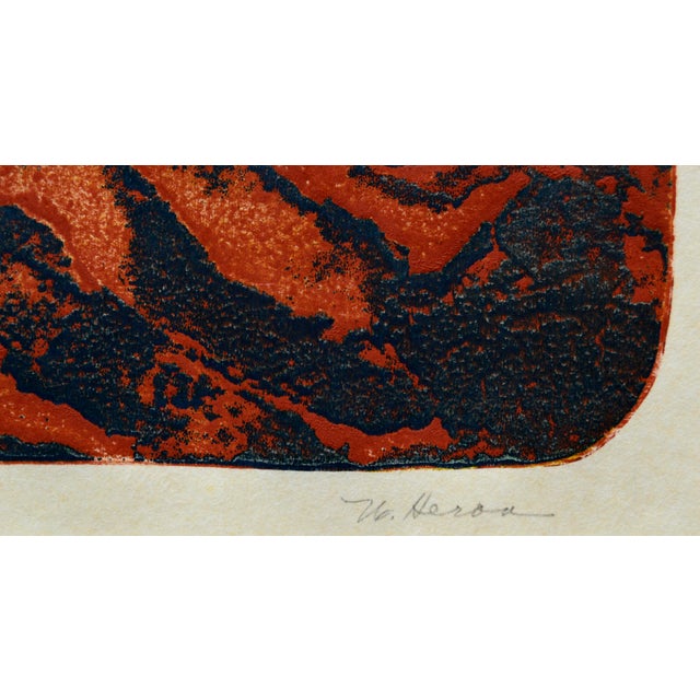 1980s Red Lava Abstract Collagraph by Winifred Heron For Sale - Image 5 of 8