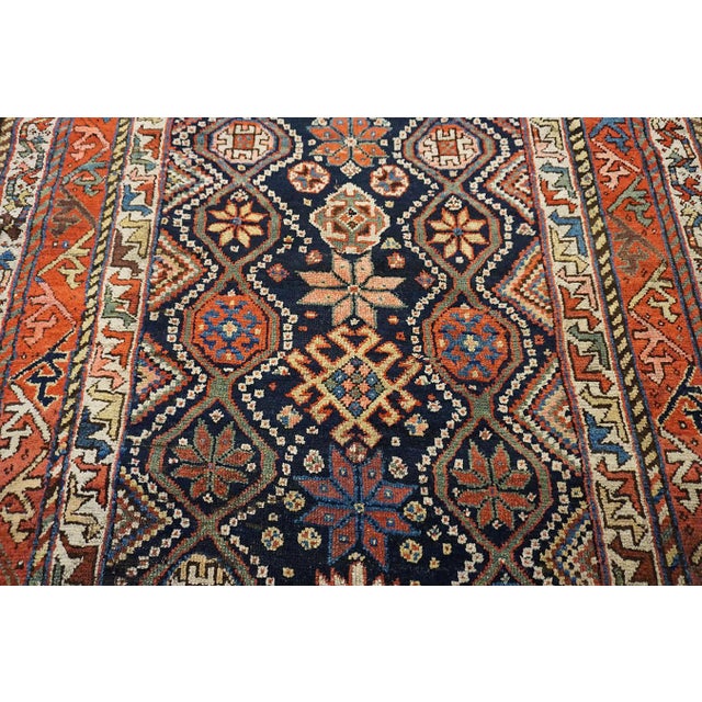 1900s Blue Navy Geometric Tribal Antique Persian Luri Rug 4'6" X 6'2" Handknotted Wool Carpet For Sale - Image 4 of 6