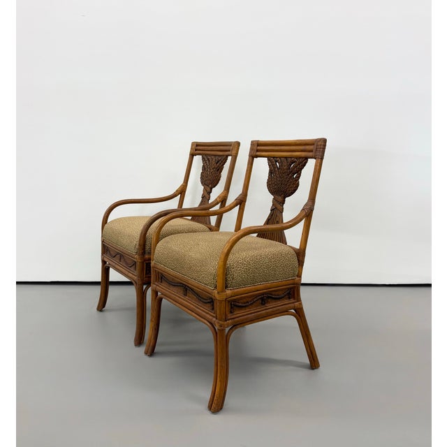 Hollywood Regency Vintage Rattan Wheat Back Bentwood Chairs For Sale - Image 3 of 7