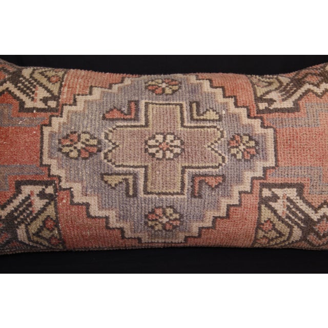 Soft‑Tone Rug Cushion – Handcrafted From Vintage Turkish Tribal Rug Pillow Cover -16'' X 32'' For Sale - Image 4 of 11