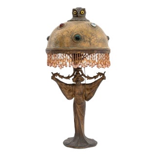 Art Nouveau Figural Patinated Spelter Table Lamp For Sale