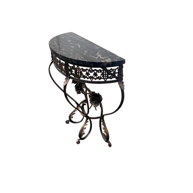 Metal Early 20th Century Oscar Bach Style Marble Top Iron Console Iron Mirror For Sale - Image 7 of 18