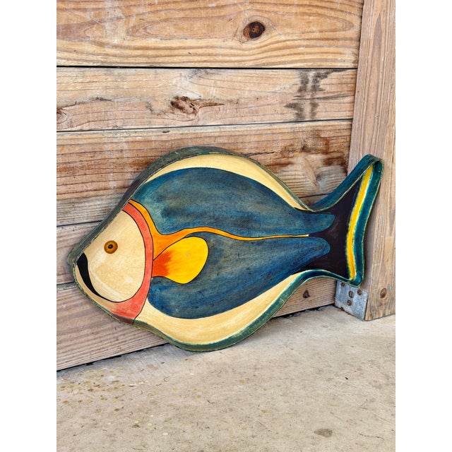 Navy Blue Vintage Hand Painted Papier-Mâché Fish Serving Tray, Made in Mexico For Sale - Image 8 of 11