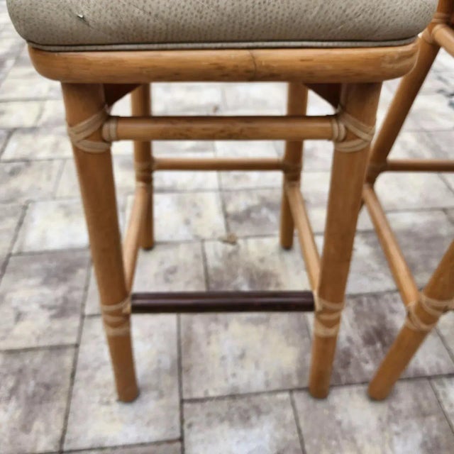 McGuire Bamboo Bar Stools With Leather Seats, 1970s Bohemian Style For Sale - Image 10 of 12