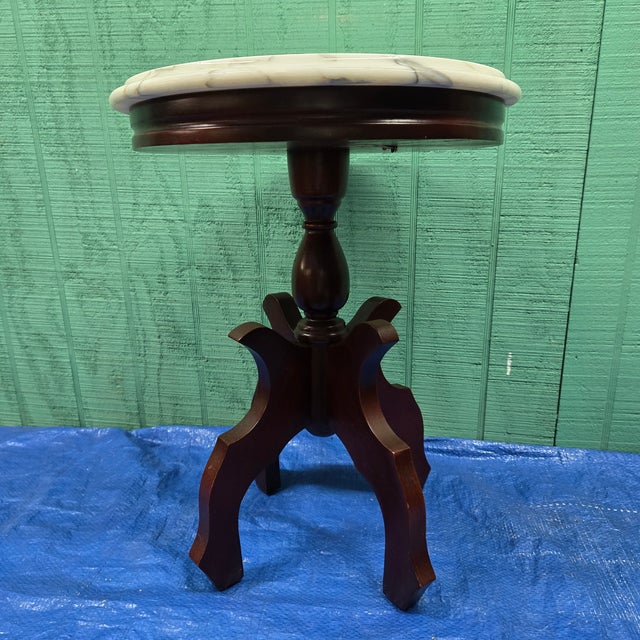 Wooden Small Mahogany Table Bases With Marble Tops For Sale - Image 10 of 12