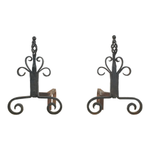 Pair of Antique French Wrought Iron Andirons