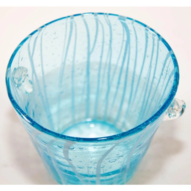 1970s Vintage Italian Murano Venini Venetian Art Glass Ice Bucket Blue and White For Sale - Image 12 of 12