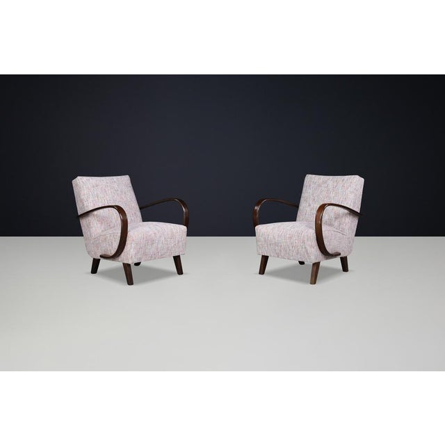 Brown Upholstered Bentwood Lounge Chairs by Jindrich Halabala, 1940s, Set of 2 For Sale - Image 8 of 11