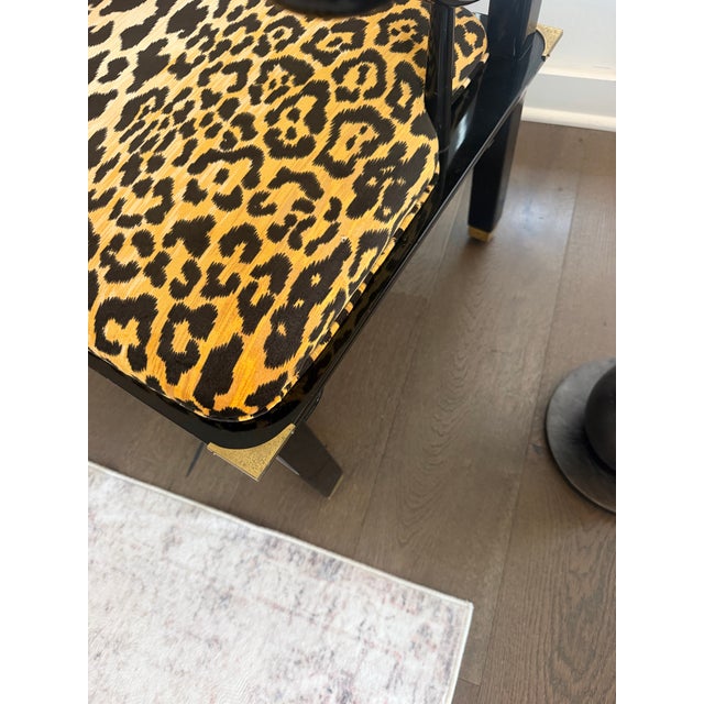 1960s Pair of James Mont Style Chinoiserie Black Lacquer Armchairs in Serengeti Leopard For Sale - Image 11 of 12