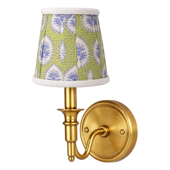 Green Palm & White Velvet Trim Sconce Shade For Sale