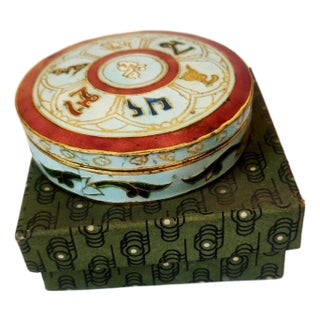 Vintage Cloisonné Enamel Round Box – Sanskrit Six-Character Mantra Motif, Silver-Blue Technique For Sale